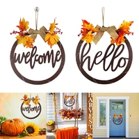 spring wooden round sign harvest festival wreath with light string front door hanging ornaments thanksgiving decor