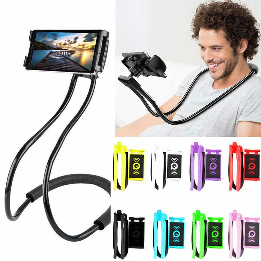 

Plastic Neck Hanging Mobilephone Holder Universal Height Adjustable Bedroom Video Watching Game Playing Bracket Pink