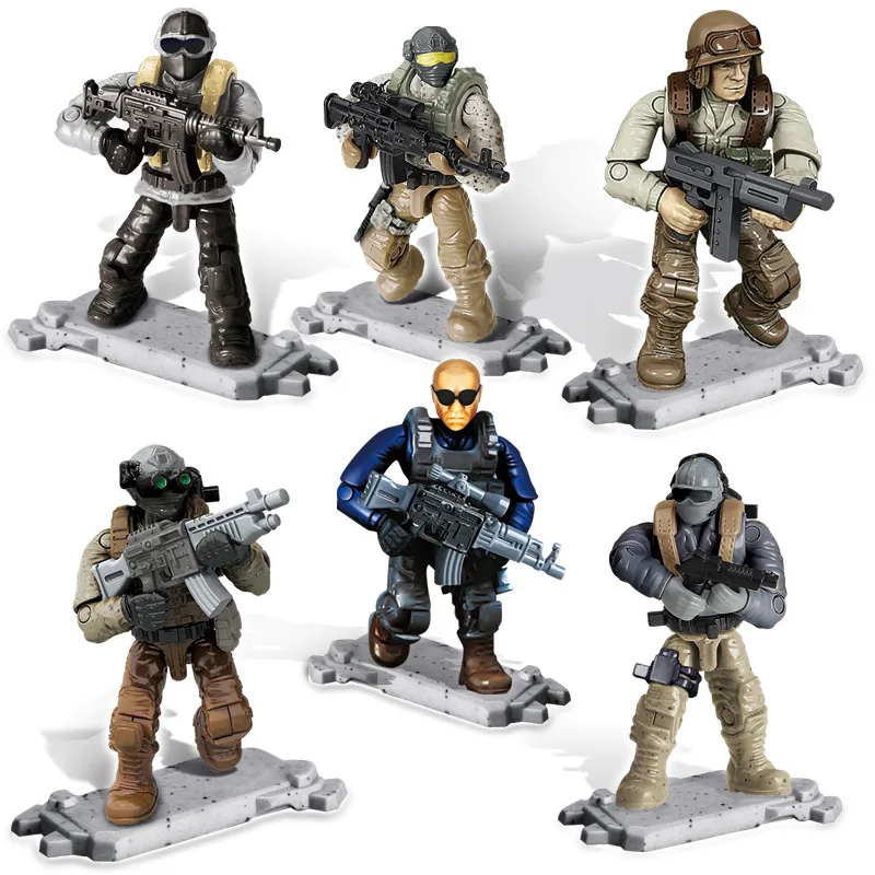6Pcs World War 2 WW2 Army Military Soldier City Police SWAT With Weapon Accessories Figures Building Blocks Bricks Kids Toys | Игрушки и