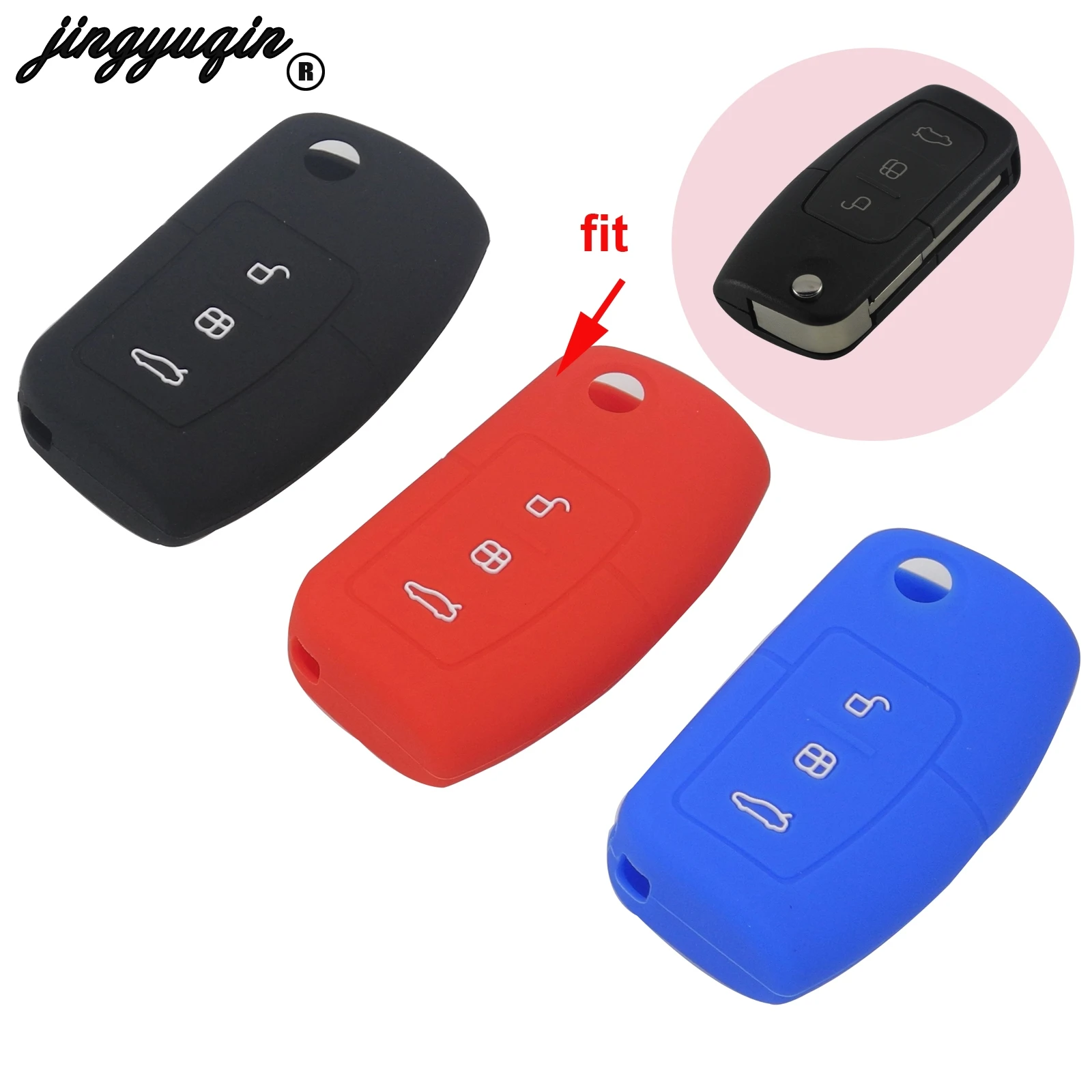

Для Ford Fiesta Focus Mondeo Falcon B-Max C-Max Eco Sport Galaxy Protector 3 кнопки силиконовый Автомобильный Брелок-чехол для дистанционного ключа