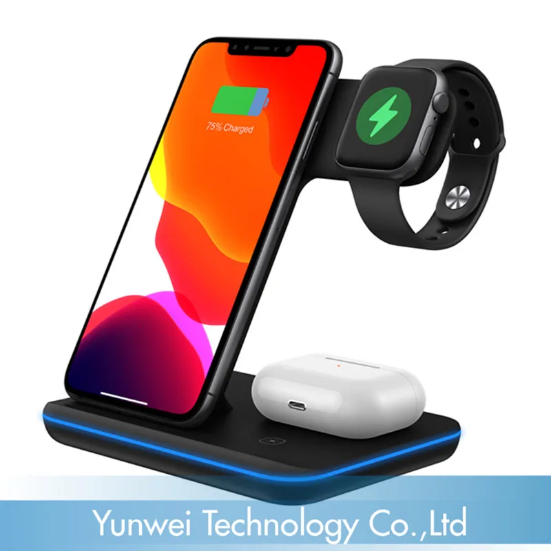 

Factory Price 3 in 1 Wireless Charging Stand For Apple Watch For iPhone Airpods Pro 15W Qi Fast Chargers Station