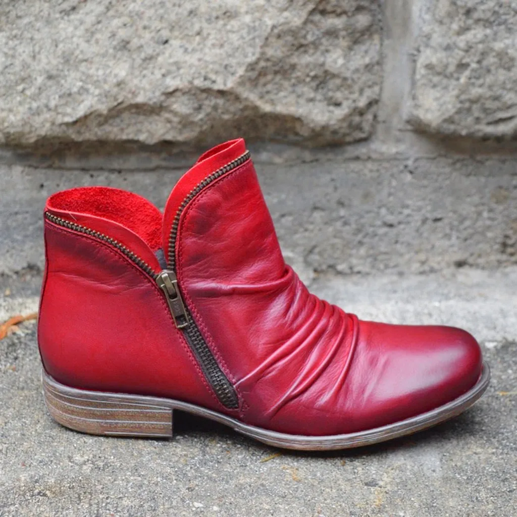 

2020 Hot Sell Adult BootsWomen's Fashion Casual Retro Solid Colors Short Ankle Boots Zipper Shoes Flat Shoes Female Boots A40