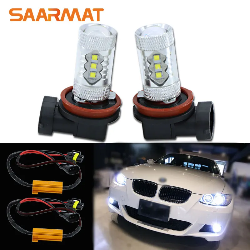 Пара H8 H9 H11 белый 80W XBD чипы туман светильник DRL дневная ходовая лампа Canbus для