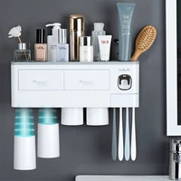 new style wall mounted cosmetic storage rack bathroom accessories set with cup toothbrush holder automatic toothpaste dispenser