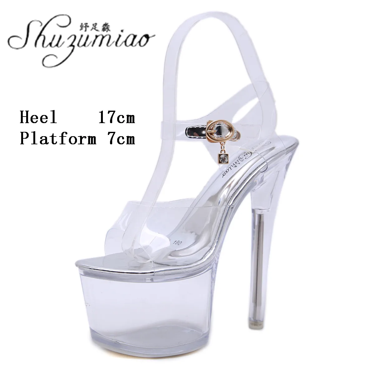 

Striptease Wedding Transparent Flowers Women Crystal Shoes Nightclub Sexy Super High Heel Sandals 17 CM Model Pole Dance Shoes