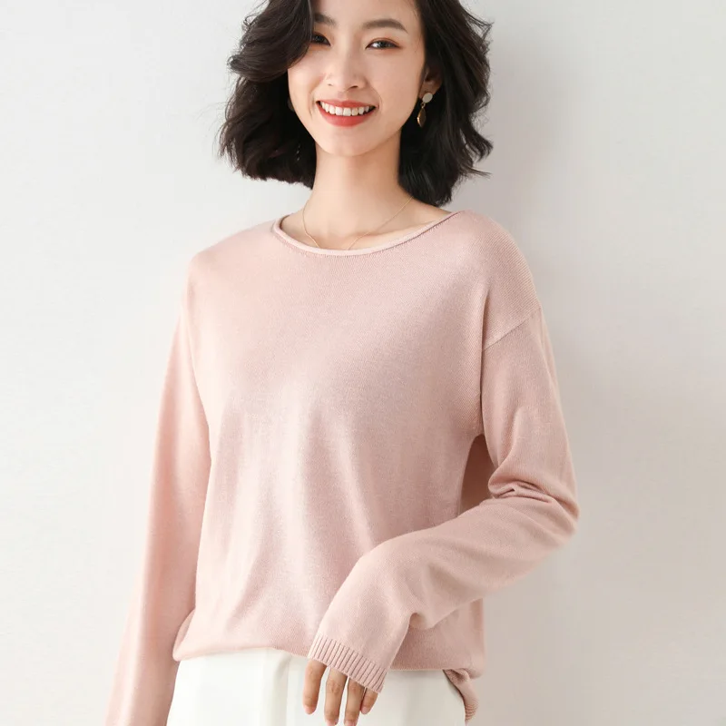 

Cashmere Autumn and Winter New Short Sweater Women's Low round Neck Pullover Loose-Fit All-match Bottoming Sweater