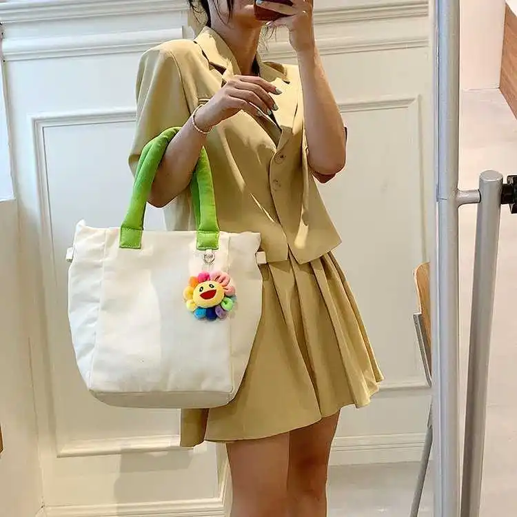 

2021 new Korean version ins small, fresh, simple and versatile contrast canvas women's Fashion Handbag Shoulder Bag