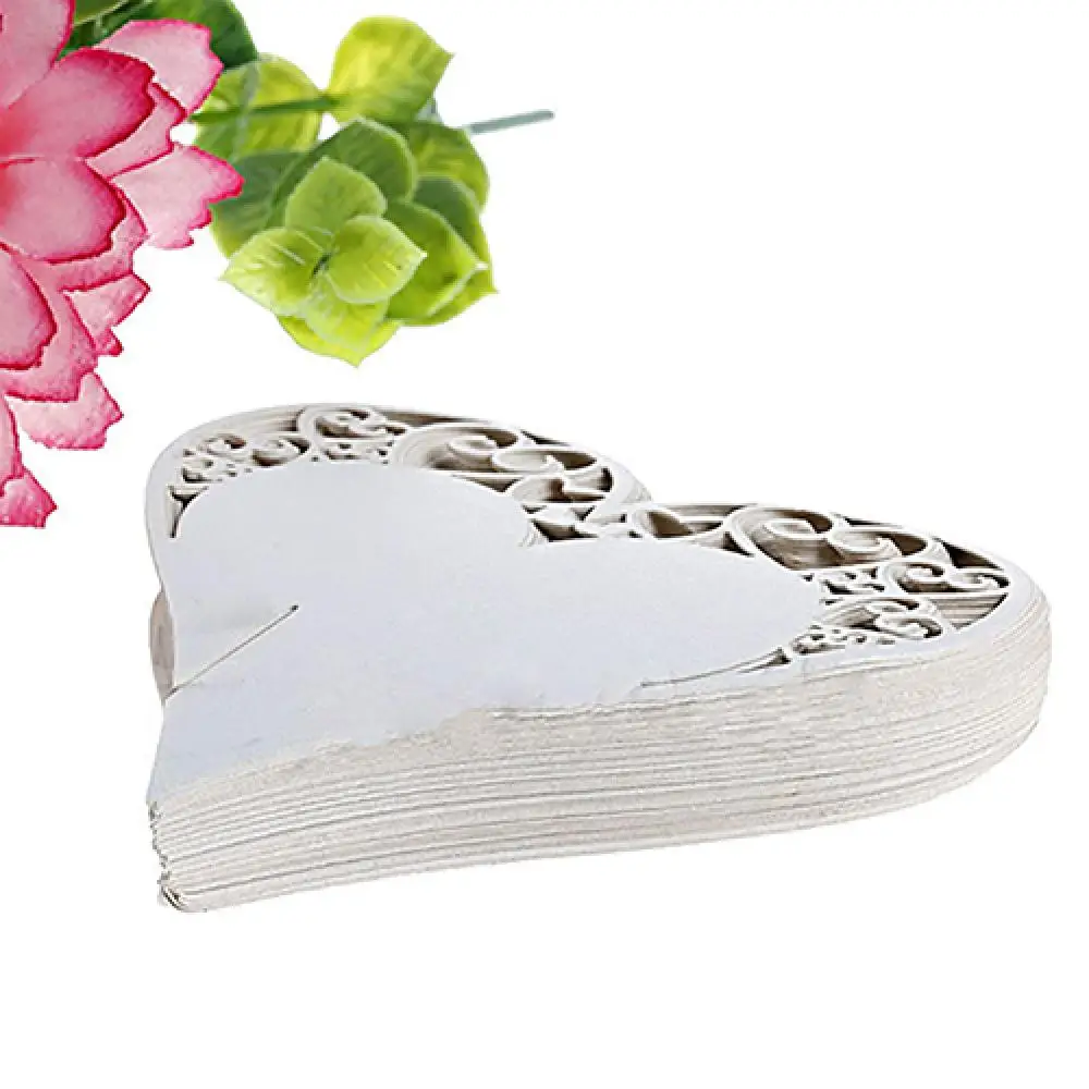 

50% Hot Sale 50Pcs Hollow Heart Wine Glass Wedding Party Mark Name Place Card Table Decor