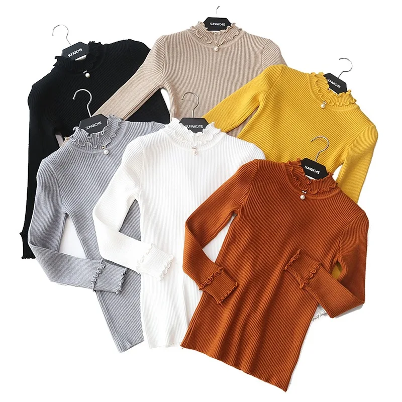

Autumn Winter Sweaters Women Knitted Elegant Pullover Sweaters Long Sleeve Fungus Turtleneck Basic Solid Jumper Soft Tops