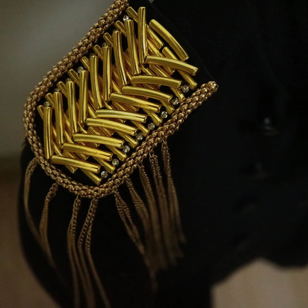 2pcs/set silver golden tassel Beaded epaulette for clothes DIY punk Badge Epaulets jacket Cool Shoulder Patches appliques - купить по