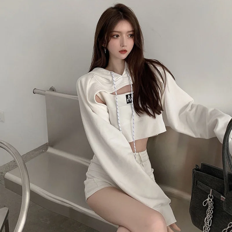 Женские толстовки с имитацией двух предметов Модные свободные шикарные свитшоты