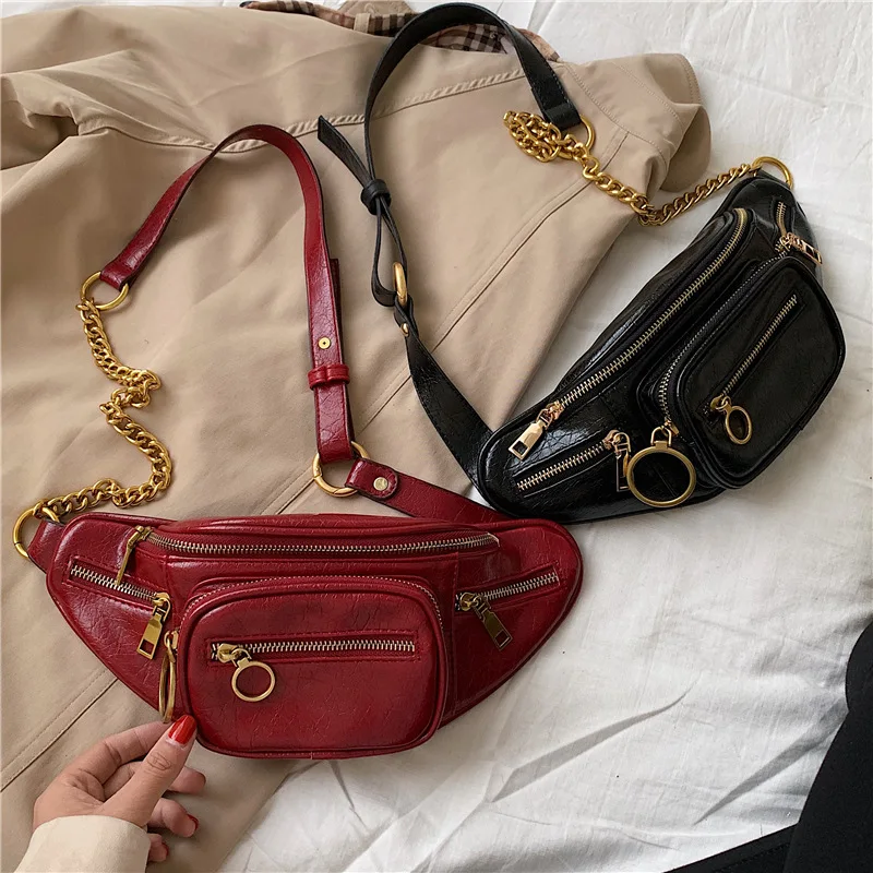 Темно зеленая модная женская сумка на грудь с цепочкой ремне через плечо уличный