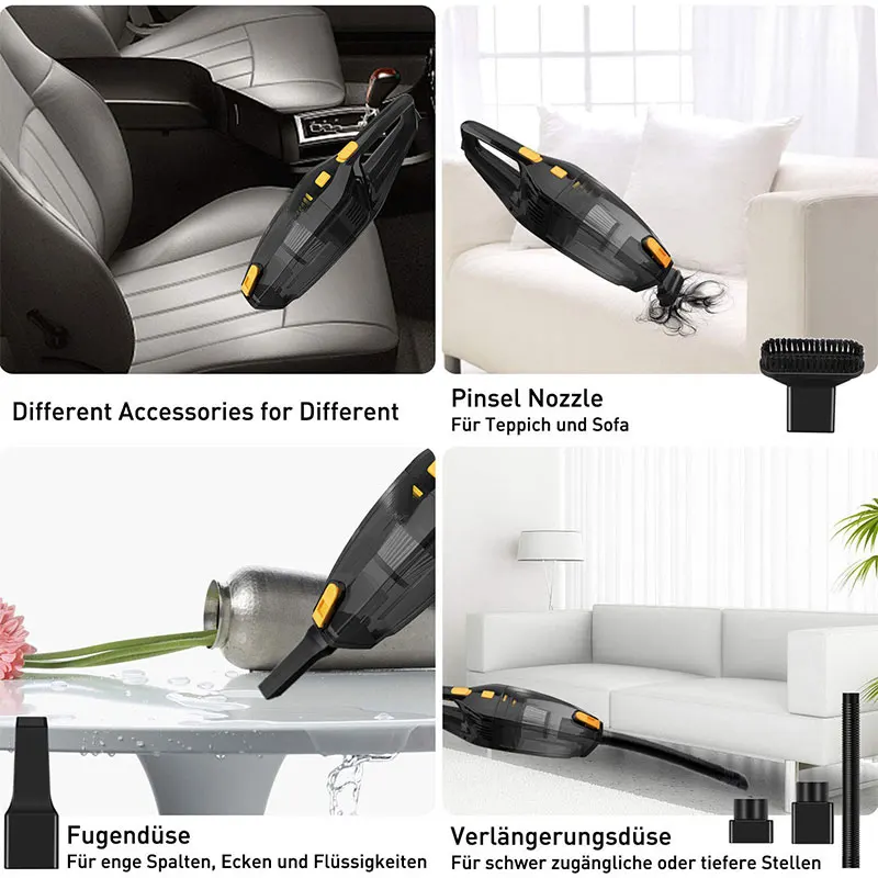 Беспроводной автомобильный пылесос для сухой и влажной уборки 120 Вт 6 кПа|Пылесос|
