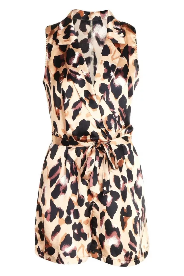 European and American style spring summer new women's leopard print sexy sleeveless slim-fit lace-up jumpsuit | Женская одежда