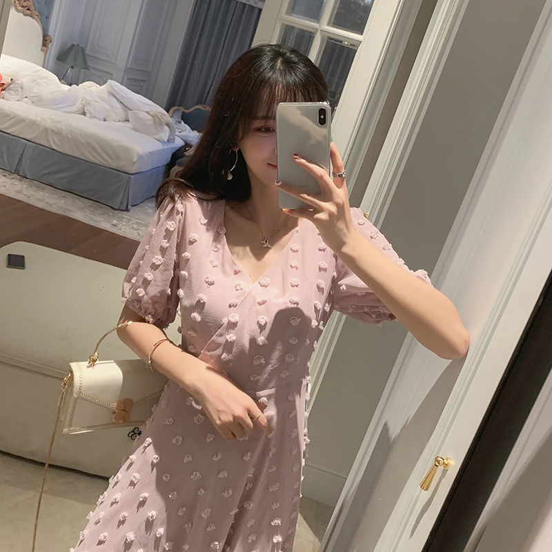 Mishow Женское летнее розовое шифоновое элегантное платье с цветочным принтом v