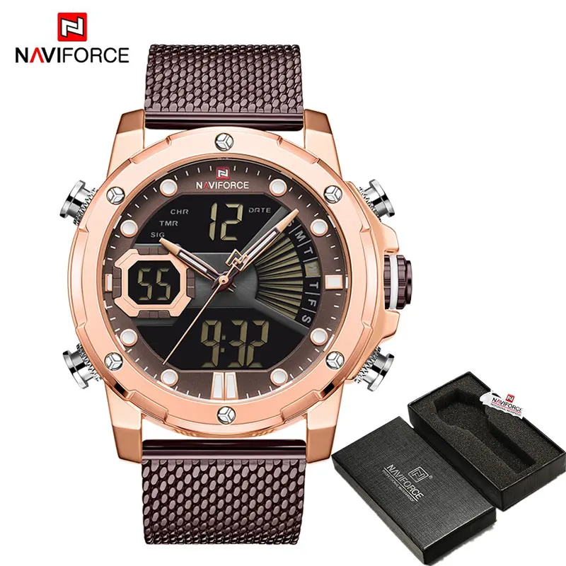 RGCECE BOX Роскошные часы NAVIFORCE, мужские бизнес часы со стальным ремешком, кварцевые военные цифровые спортивные наручные часы, водонепроницаемые часы, мужские часы - Цвет: RGCECE BOX