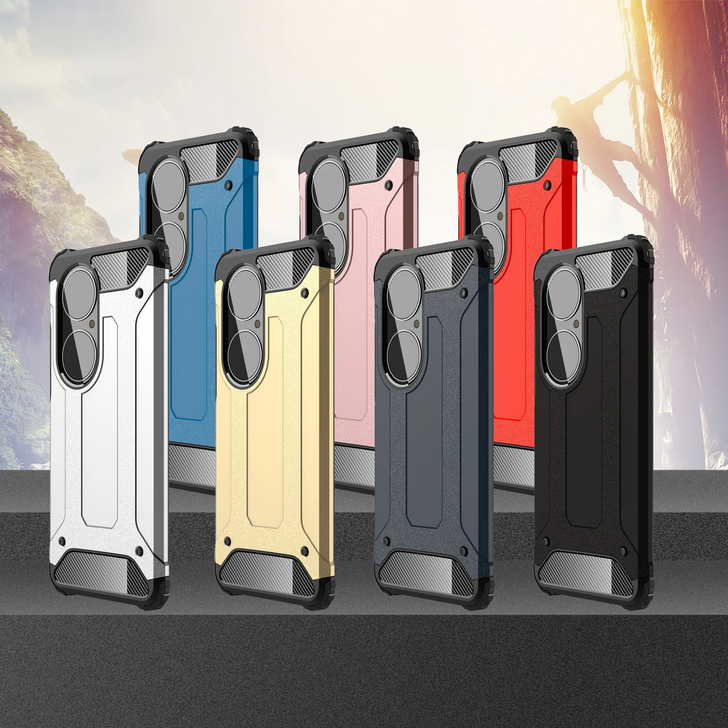 

Fashion Rugged Armor Phone Case For Huawei P50 PRO Anti-Fall Four-Corner Shockproof Bumper Metallic Paint Protection Back Cover