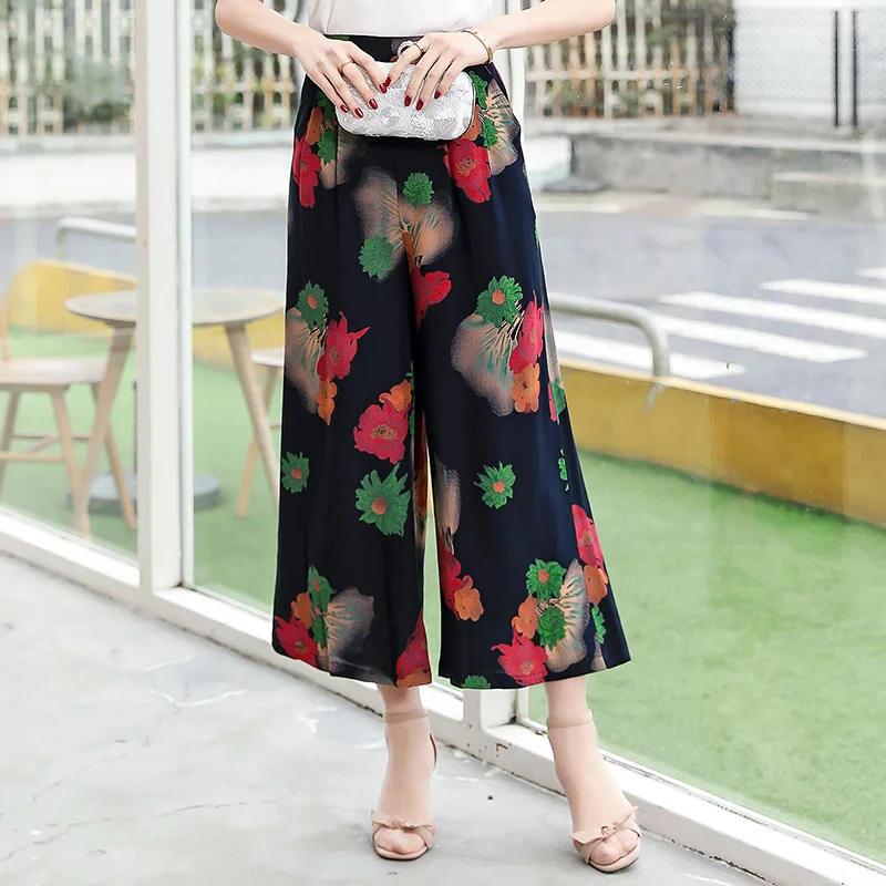 Брюки женские с цветочным принтом модные повседневные Широкие штаны эластичной
