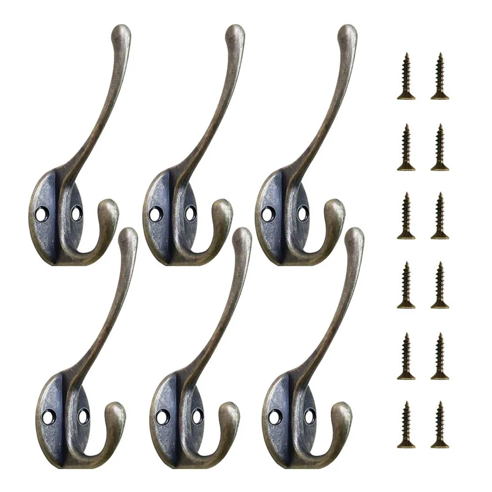 Сверхмощные двойные крючки для пальто настенные в стиле ретро с 6 винтами 12