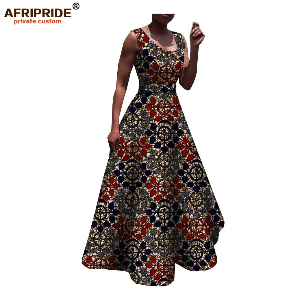 Весеннее и осеннее Африканское повседневное женское платье AFRIPRIDE без рукавов с круглым вырезом длиной до пола платье с поясом для женщин A1825006 - Цвет: 538J