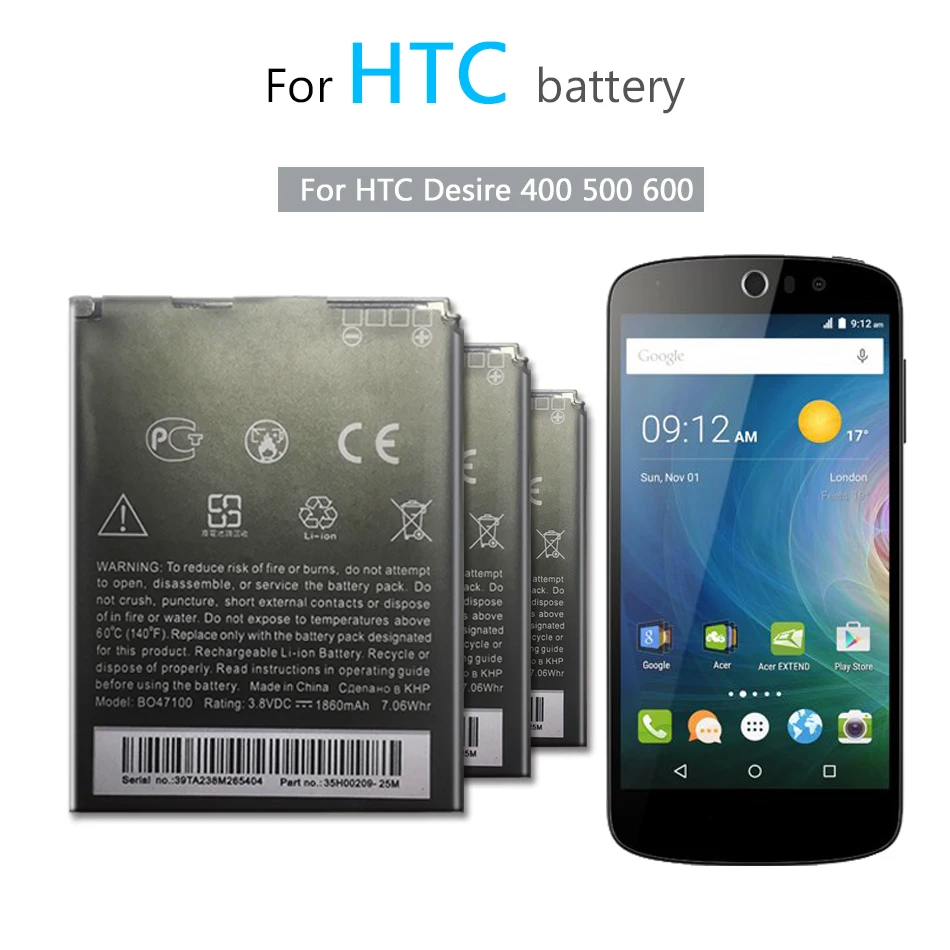 Аккумулятор 1860 мАч BM60100 BO47100 для HTC Desire 400/500/600 Dual SIM / C525c C525E T528 One ST/ SV|Аккумуляторы