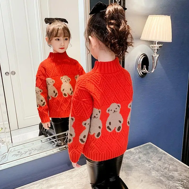 Su&eacute;ter de cuello alto para ni&ntilde;os y mujeres, su&eacute;ter grueso de forro polar de estilo occidental, mediano y grande, Oto&ntilde;o e Invierno-4