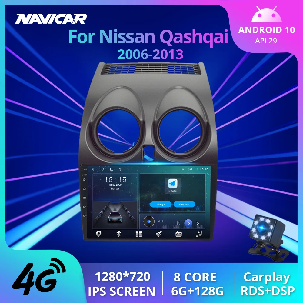 

Автомагнитола 2DIN Android 10,0 для Nissan Qashqai J10 2006-2013, автомобильный мультимедийный видеоплеер с GPS No 2din, 2 Din, DVD-плеер 6 ГБ + 128 ГБ