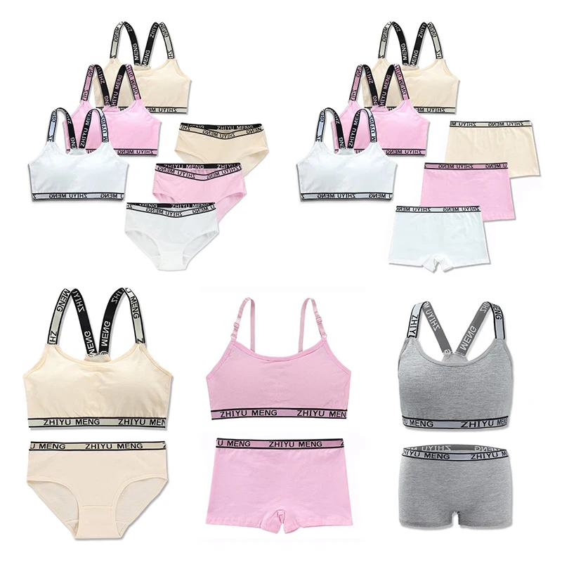 

5Sets/Lot Puberty Young Girls Bra And Panties Sets Teenage Girls Cotton Padded Vest Training Bra Teen Sport Underwear 8-18 Years