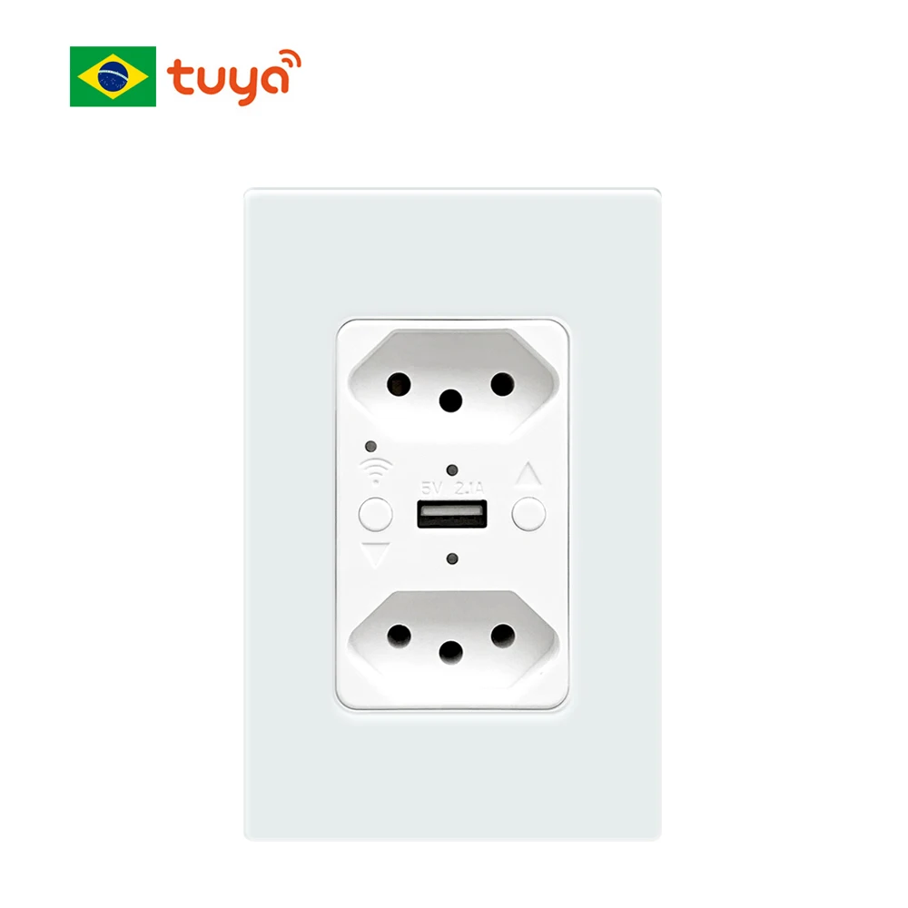 

Brazil Tuya Smart WiFi Wall Socket with USB Port Glass Panel, Smart Outlet Plug Work for Smart Life APP/Google Home/Alexa