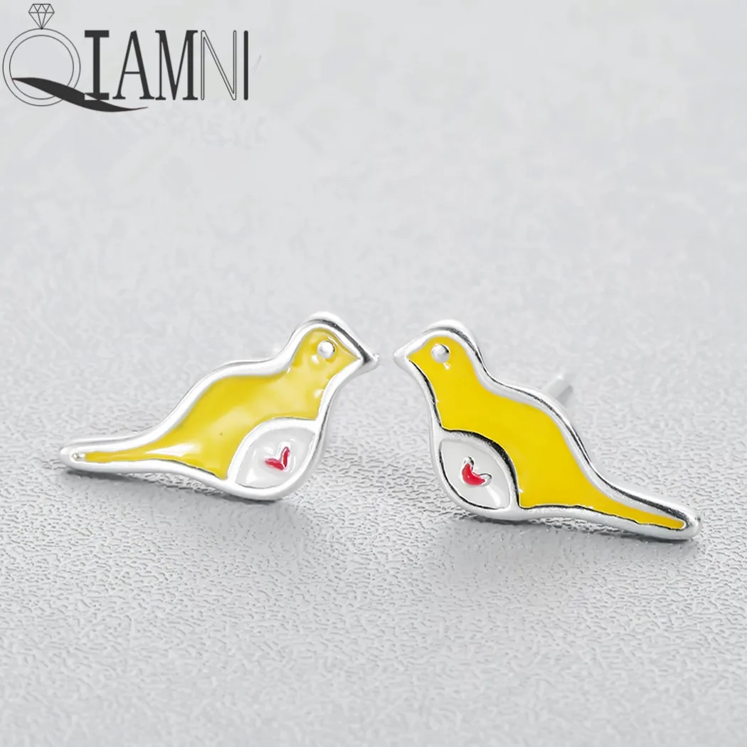 QIAMNI эмаль крошечная любовь красное сердце птица Серьга гвоздик вечерние Pet Lover