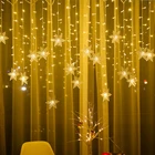 Рождественская гирлянда, светодиодная гирлянда со снежинками, мигающая занавеска, праздничное украшение для новогодней вечеринки, выдвижной волнистый стиль