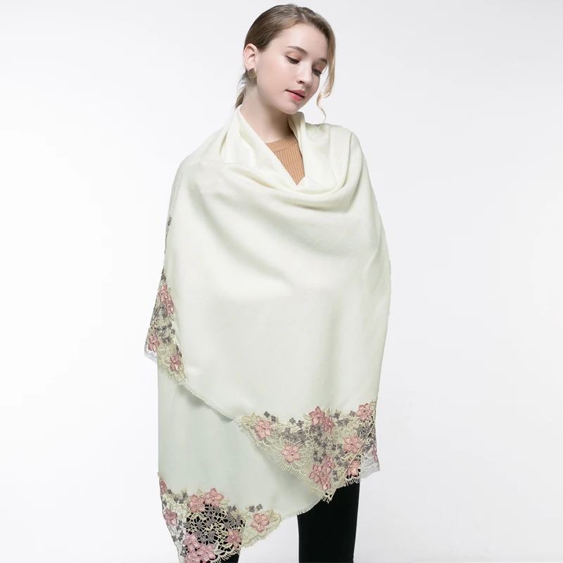 100% Wool Scarf Women Solid Black Bride Hollow Embroidery Warm Shawls and Wrap for Ladies Pashmina Bridesmaid Winter New Scarves |
