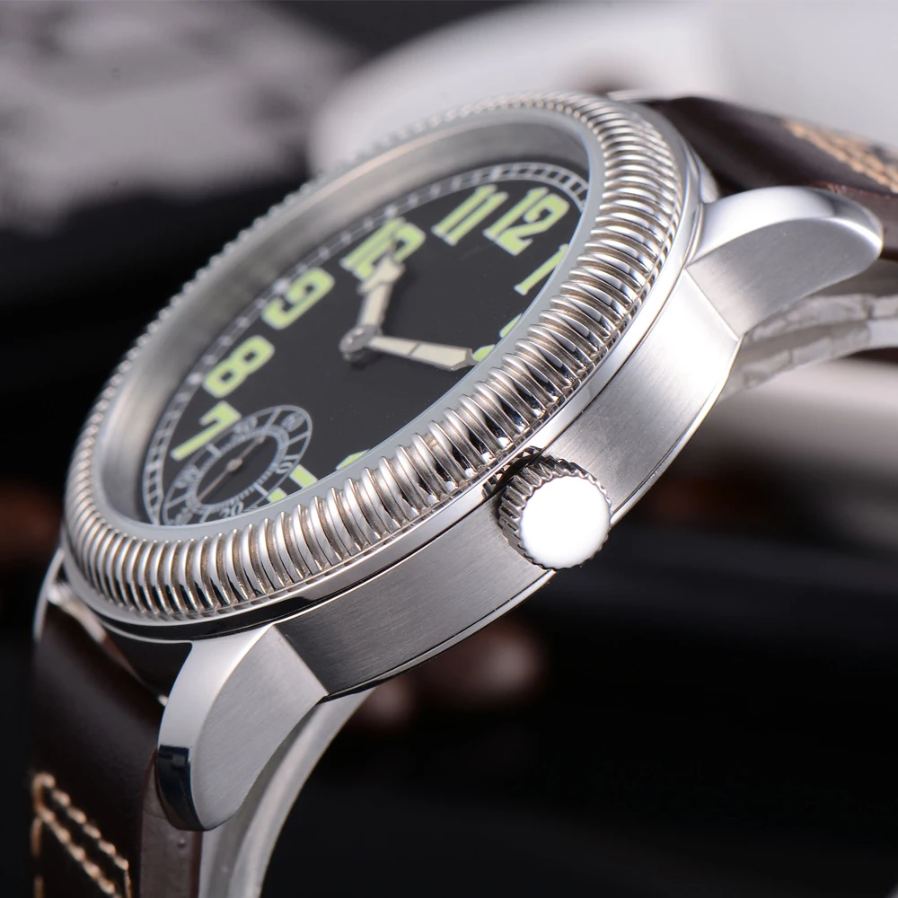 Parnis 44 мм 17 ювелирных изделий ручной намотки 6498 чехол из нержавеющей стали кожаный