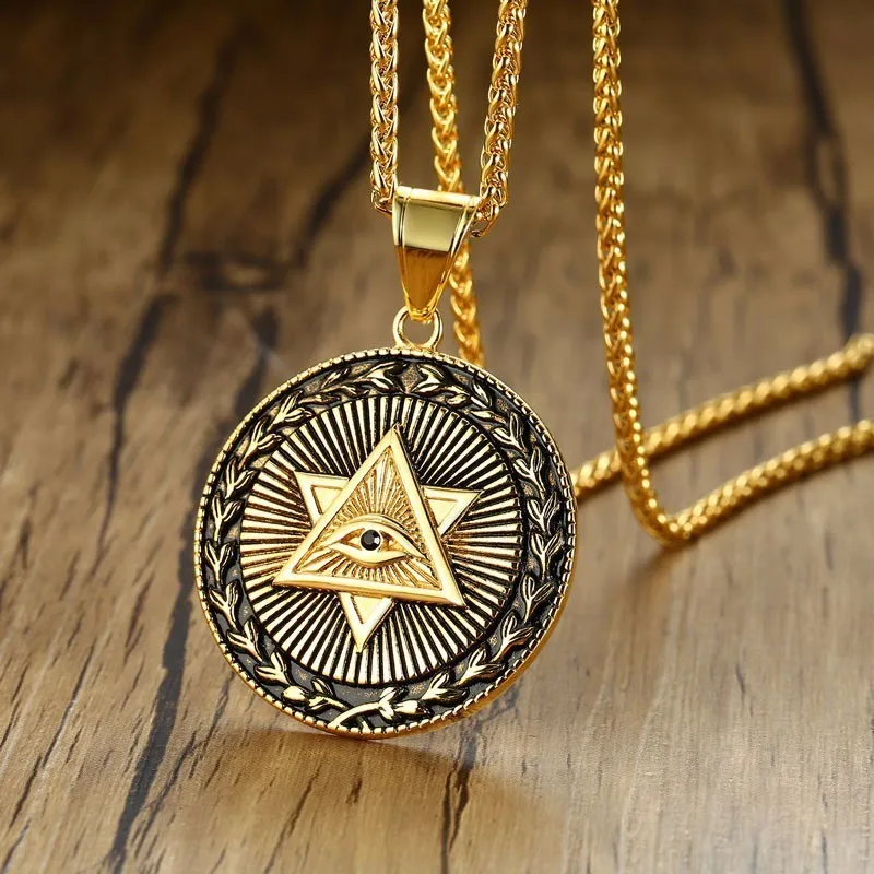 

Illuminati Eye Of Providence Double Triangle Pendant Necklace For Men Illuminati The Third Eye Jewelry