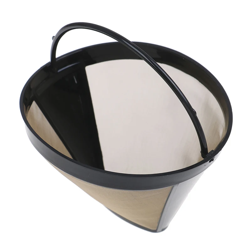 1pc Washable Handle Coffee Filter Stainless Steel Reusable Coffee Filter Cone-Style Refillable Gold Mesh Cafe Maker Machine Tool
