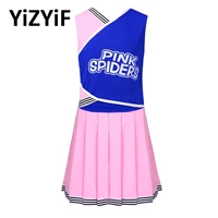 kids girls dance costumes set cheerleaders sleeveless vest and pleated skirt suit toddler stage performence fancy dress outfit