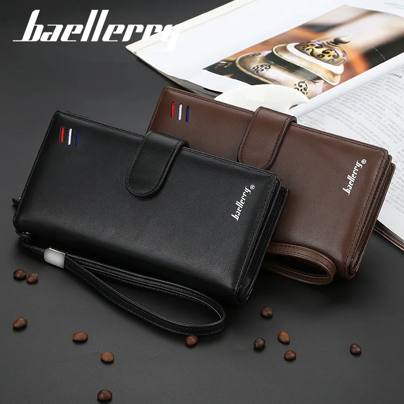 

Original luxury Brand men's wallet business striped clutch leather purse for male fashion man card holder with zipper phone bag