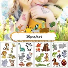 10 шт.компл., временная тату-наклейка с животными, кошка, собака, овечка, искусство для лица, руки, татуаж для детей, водонепроницаемые детские татуировки