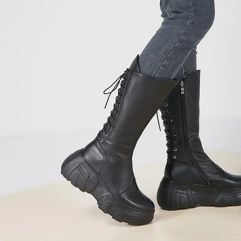 

MORAZORA 2020 Autumn winter fashion mid calf boots comfortable Thick bottom shoes woman genuine leather women boots black