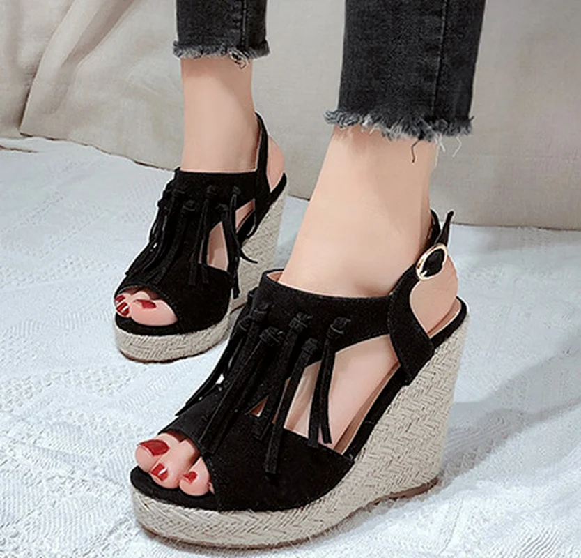 

Женские Летние кожаные туфли на танкетке, женские сандалии-гладиаторы на высоком каблуке