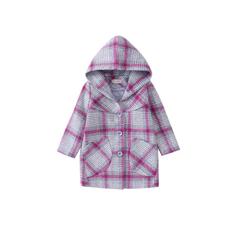 

Kids Jackets for Girls 10 Years Windbreaker Winter Plaid Overcoat Hooded Parka Jacket Thick Wool Coat Children Clothes Outerwear