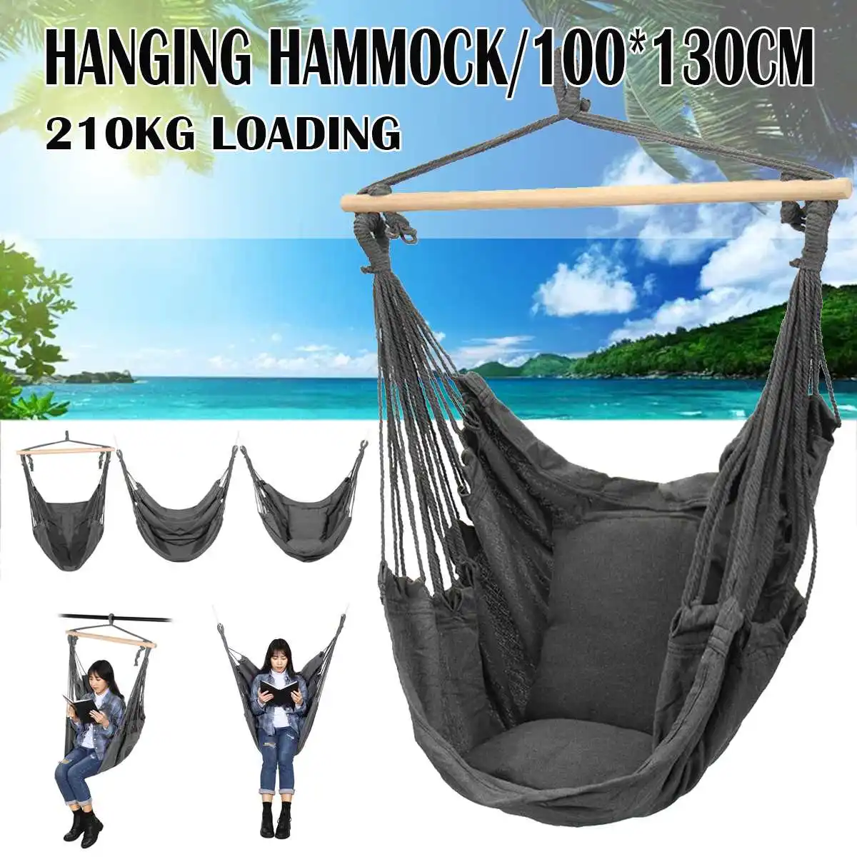 

150kg Hammock Garden Hang Lazy Chair Swinging Indoor Outdoor Furniture Hanging Rope Chair Swing Chair Seat bed Travel Camping