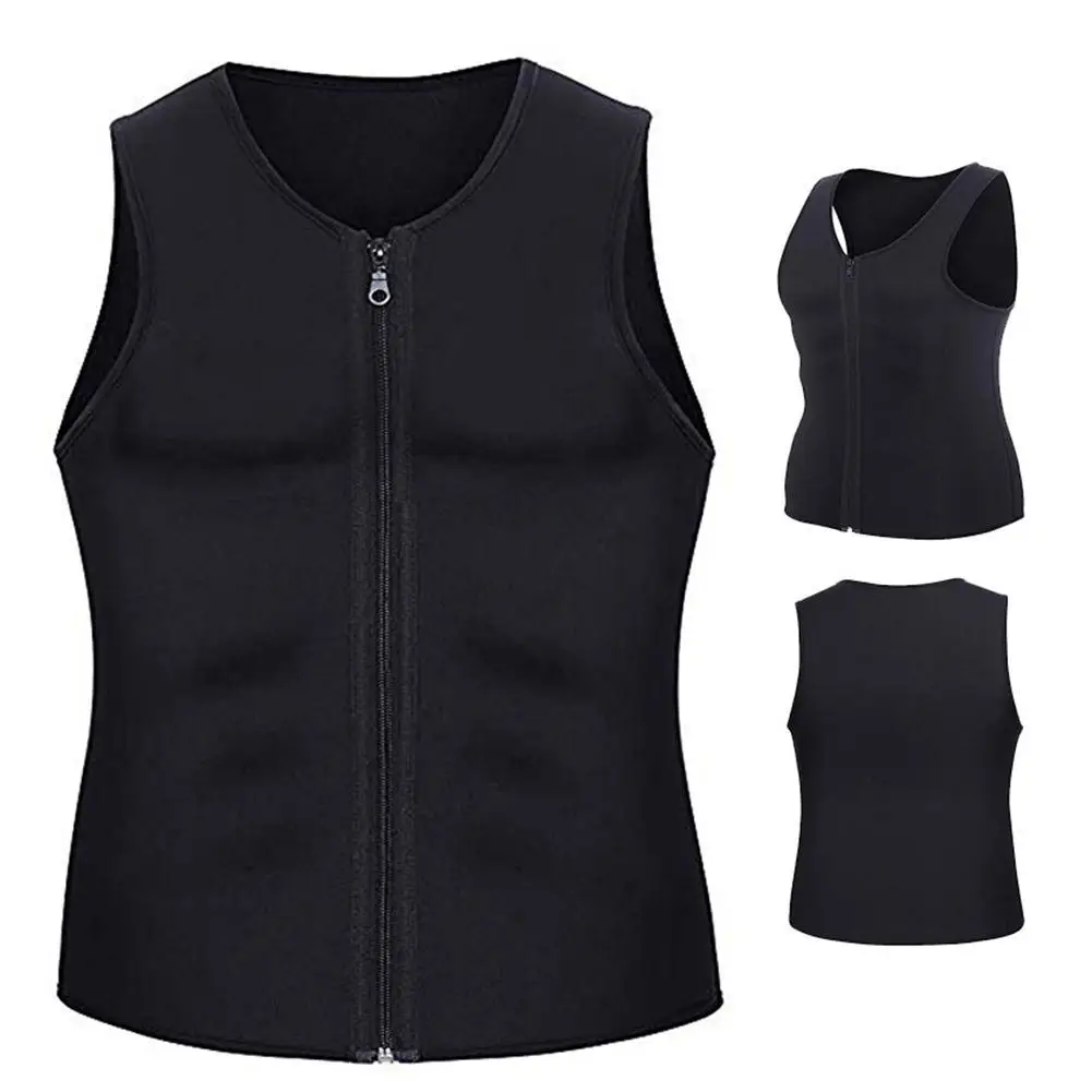 

2021 Fashion Summer Men Sports Neoprene Compression Clothing Casual Sweat Vest Body Shaper Zipper Slimming Sauna Corset Tank Top
