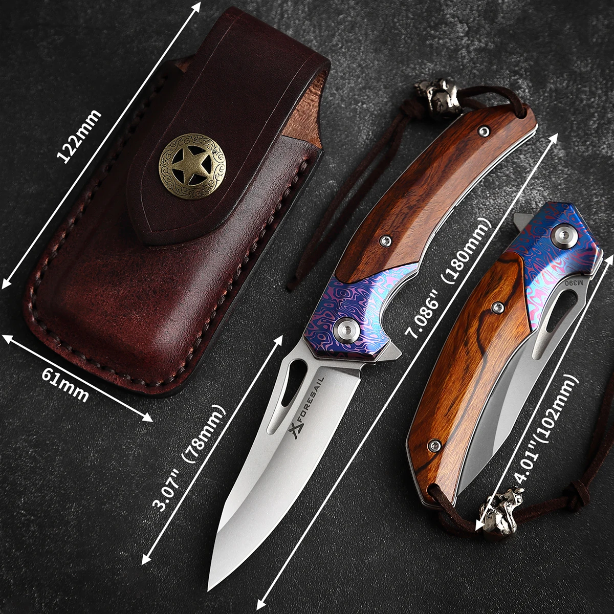 FORESAIL-Складной нож с лезвием из стали M390 и рукояткой из древесного сплава TC4 титанового сплава на шариковых подшипниках Нож для кемпинга и охотыНа улице ЕДЦ.