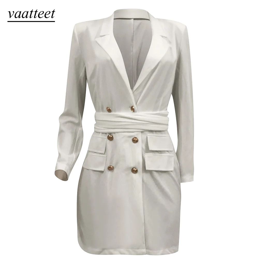 Женский двубортный пиджак длинное Повседневное платье с карманами элегантный