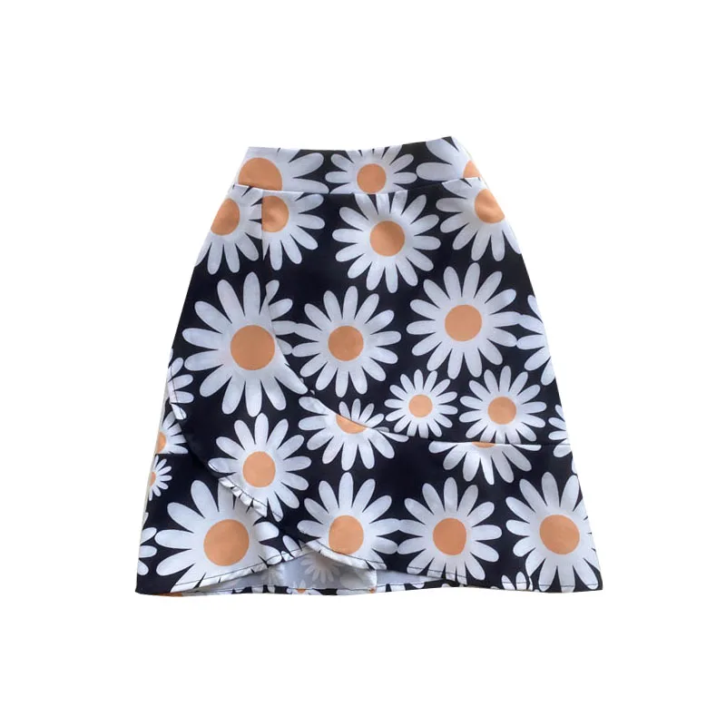 

2021 Summer New Style N Female Sweet Little Daisy Print High Waist Slimming All-match Ruffled A-line Skirt DK1099
