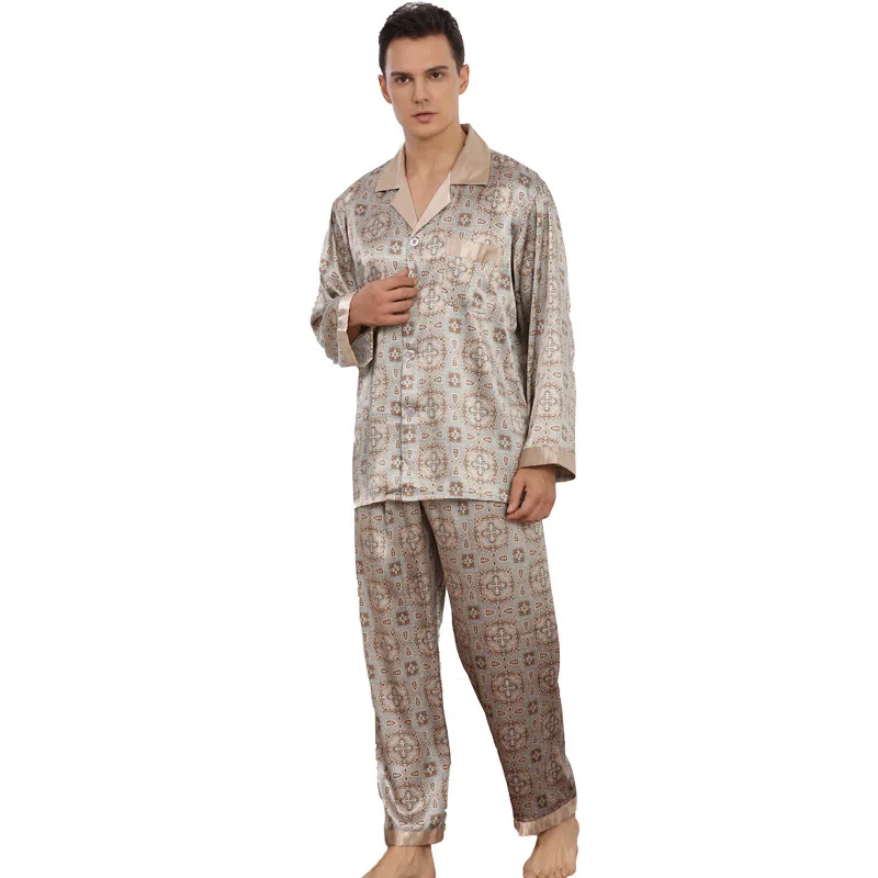 

Plus Size Silk Pajamas Men's Suit Thin Men's Silk Home Pajamas Suit Leisure Thin Home Clothes 21-1007