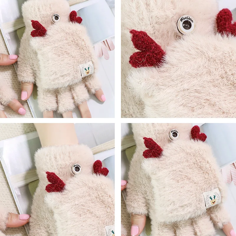 Новинка 1 пара милые рога женские перчатки на пол пальца теплые Утолщенные мягкие