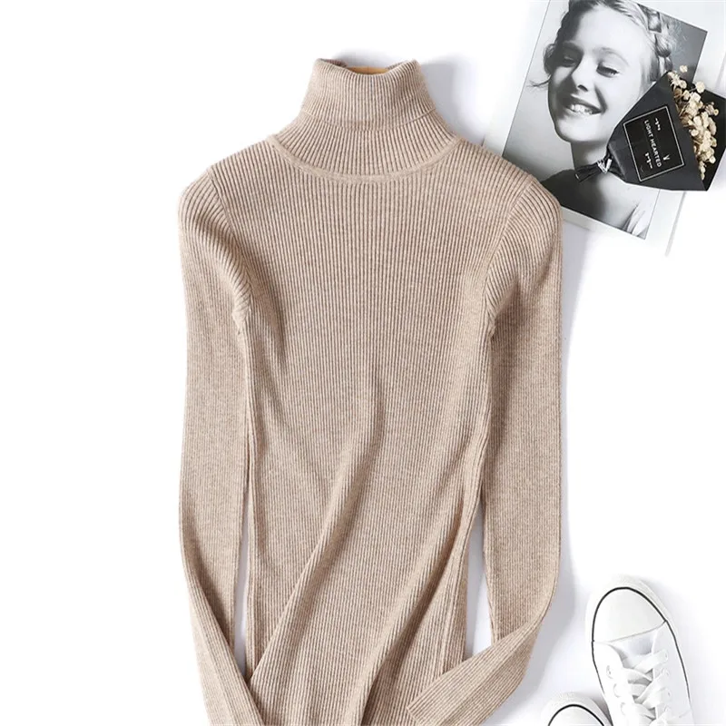 Эластичный женский свитер с высоким воротником новинка Женский облегающий