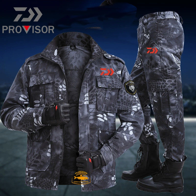 daiwa men spring autumn mens labor protection thin hiking suit outdoor camouflage fishing suit welder wear resistant overalls free global shipping